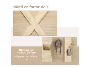 Paravent intérieur en bois 4 panneaux séparateur de pièce pliable panneau perforé bois naturel 152 x 1,7 x 144,5 cm