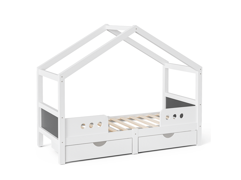  Lit cabane enfant avec tiroirs, cadre bois mdf, 90x200 cm, blanc uv  - Conforama E