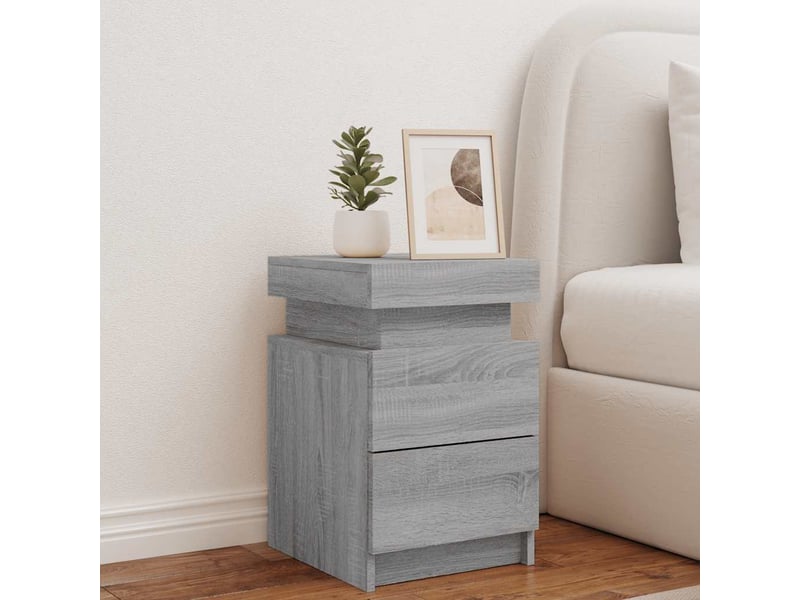 Table de chevet - cabinet de chevet - table de nuit avec lumières led sonoma gris 35x39x55 cm - Conforama B