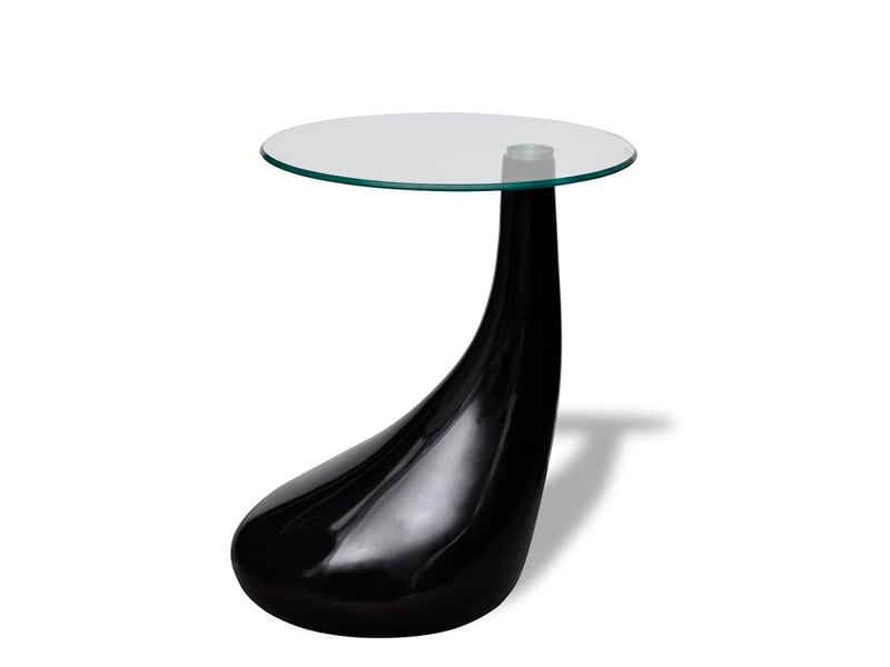  Table basse | table d'appoint salon avec dessus de table en verre rond noir brillant  - Conforama A