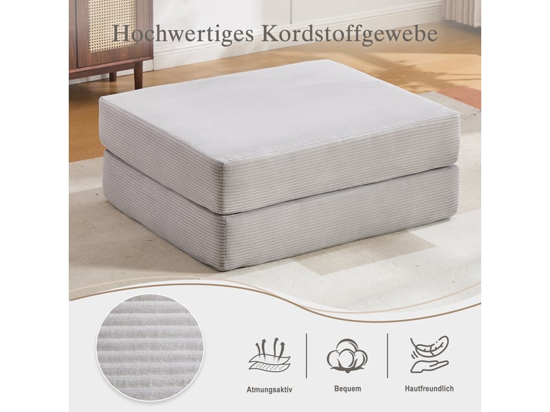  Pouf convertible en lit velours côtelé gris clair 109 x 95 x 43 cm W2845P435666 - Conforama E