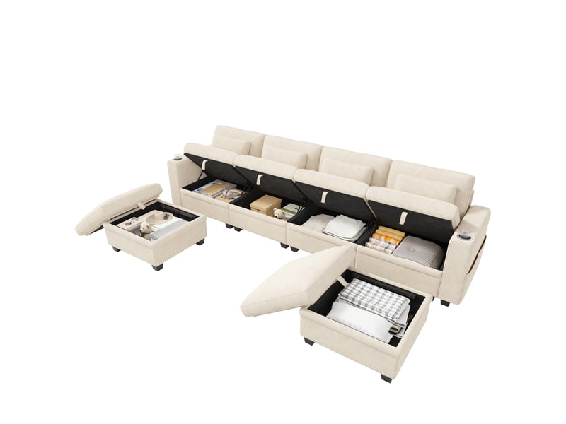  Canapé ul convertible beige 6 places 278 × 148,5 × 88 cm, rangement et usb-c Fay Lum - Conforama A