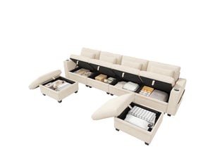 Canapé d'angle réversible convertible  Fay Lum 6 places Polyester beige avec coffre de rangement