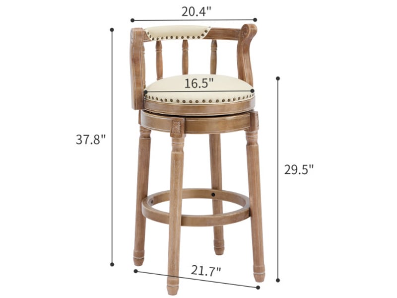  Tabouret de bar pivotant, tabouret blanc avec pieds en bois, en cuir  - Conforama C