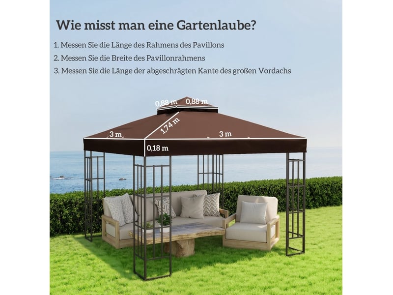 Toile de toit de rechange pour pavillon 3 x 3 m – marron café – double niveau, évacuation d'eau upf30+ - Conforama C