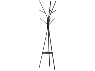 Porte-manteau trépied design contemporain branches étagère + 9 patères dim. 45l x 45l x 180h cm marron métal