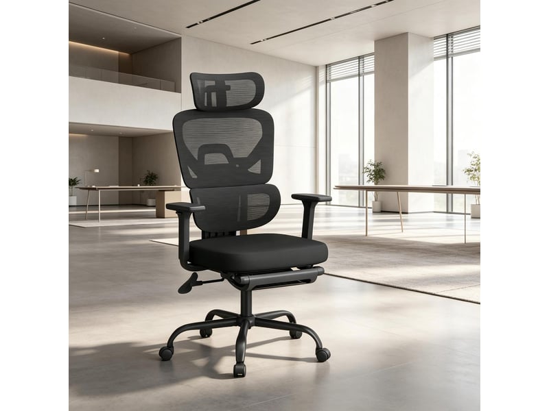  Fauteuil de bureau pivotant avec repose-pieds et accoudoirs 3d noir T5828P552458 - Conforama B
