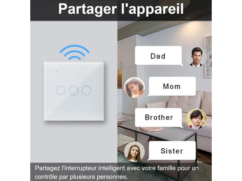  Interrupteur wi-fi intelligent 3 voies tactile capacitif encastré blanc 300 w par voie 365276_AAANN40652_6_DROPFR - Conforama C