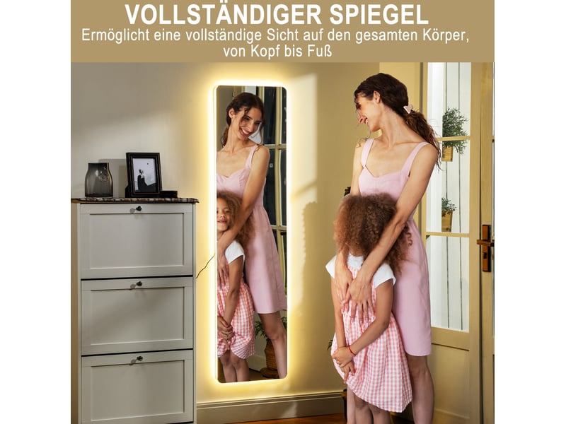  Miroir sur pied led 150 x 40 cm – transparent – 3 couleurs de lumière, variateur tactile et support métal  - Conforama E