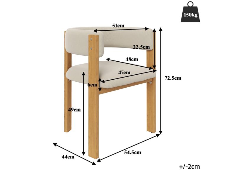  Lot de 6 chaises de salle à manger ergonomiques beige et naturel en flanelle avec pieds en métal aspect bois  - Conforama E