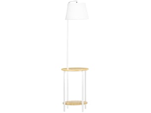 Lampe de pied 162 cm 40 w avec 2 étagères et abat-jour en lin blanc en métal pour salon et chambre