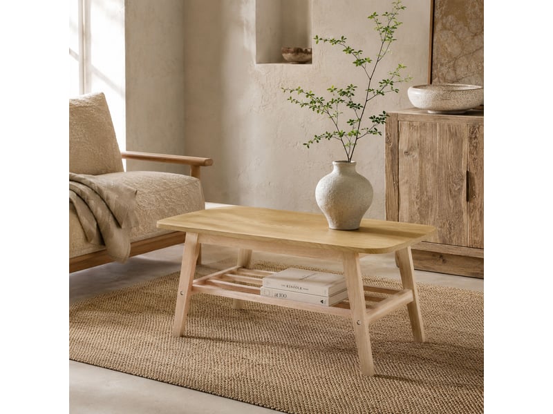  Table rectangulaire campagne 100 cm avec étagère de rangement et piètement en bois massif  - Conforama C