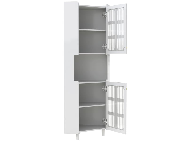 Meuble d’angle blanc en mdf, finition laquée, led, rangement multifonction - Conforama E