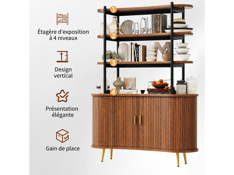  Buffet 120x40x183 cm avec portes coulissantes, étagères ouvertes, rangement fermé et pieds métal, meuble cuisine mdf OMNIGLINT TRADING LTD - Conforama D