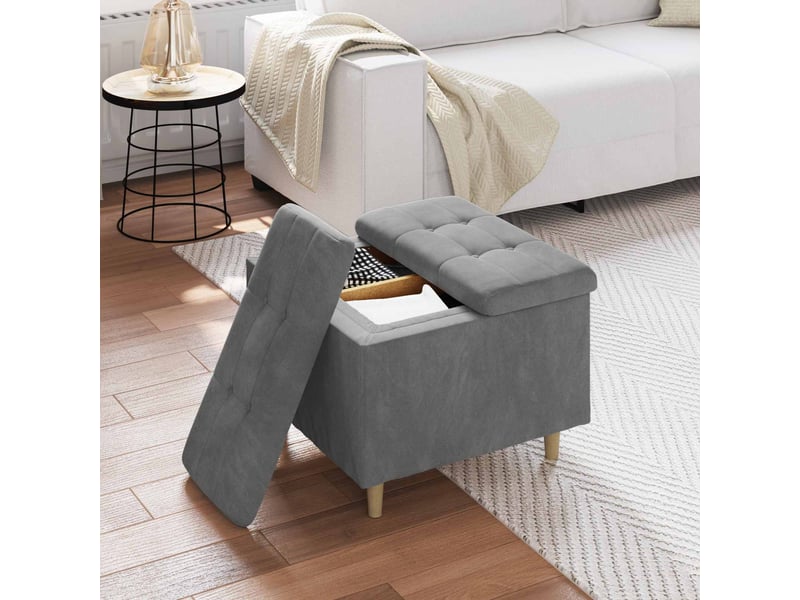  Ottoman, repose pied salon avec rangement gris foncé 60x60x45 cm velours  - Conforama D