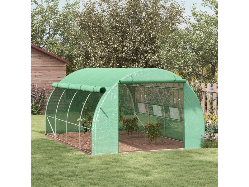 Serre en aluminium, serre de plain-pied, fenêtres en filet, structure métallique, 4 x 3 x 2 m, verte  - Conforama C