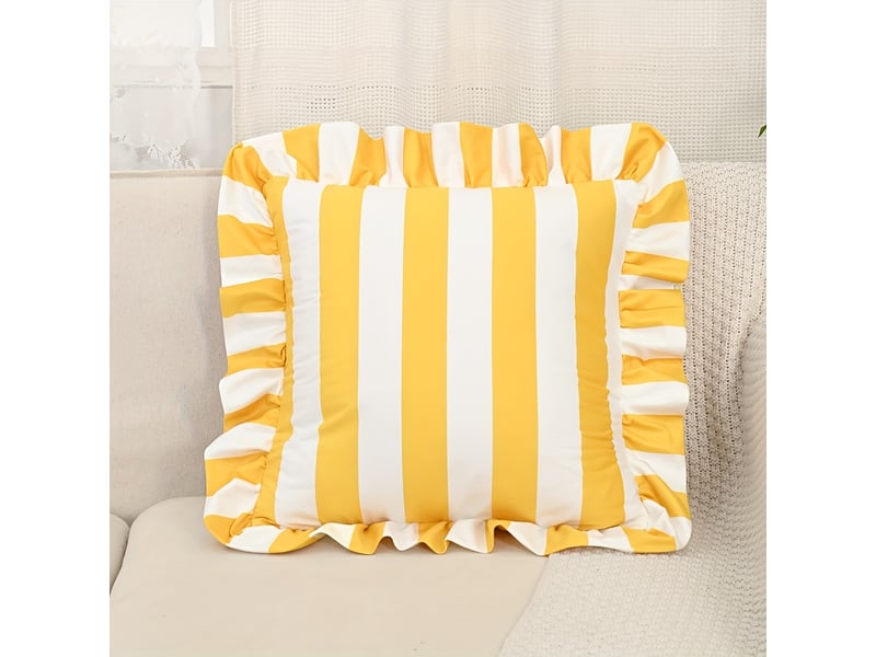  Housse de coussin carrée tendance – bordure à volants, motif rayé – design élégant et décoratif – parfait pour canapé, chambre et sofa – fermeture pratique-style 3  - Conforama A