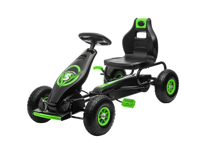  Kart à pédales pour enfant siège réglable 3 positions frein à main enfant de 5 à 12 ans vert noir  - Conforama B