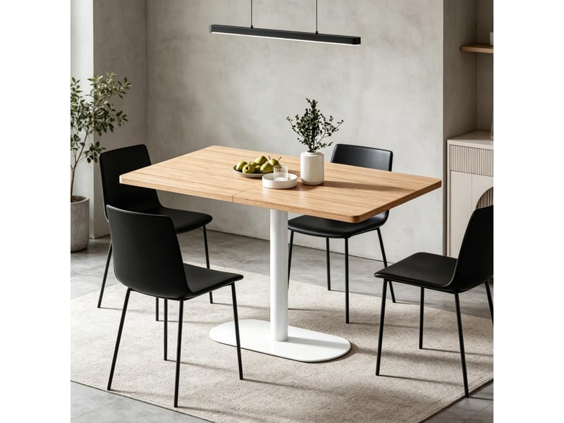 Table de salle à manger rectangulaire pour 6 personnes avec pied central, plateau chêne clair et blanc 120 × 70 × 75 cm - Conforama D
