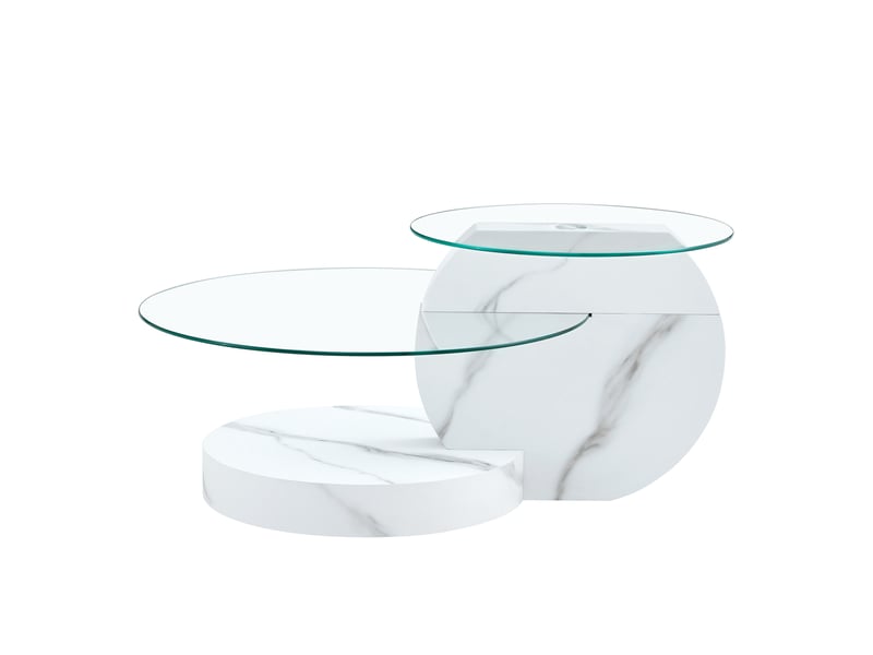  Table basse rectangulaire 90×70×44 cm, mdf et verre, blanc Fay Lum - Conforama A