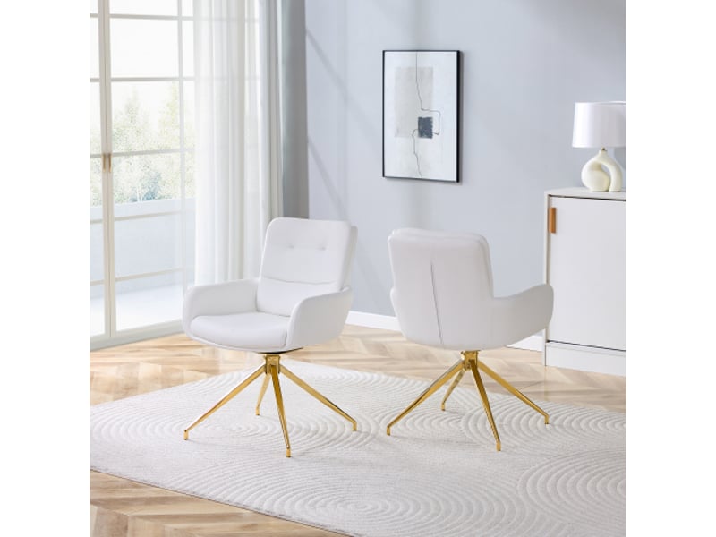Lot de 2 chaises pivotantes européennes – design luxe léger, siège pu blanc, pieds dorés, rotation 360°, pour dîner - Conforama B