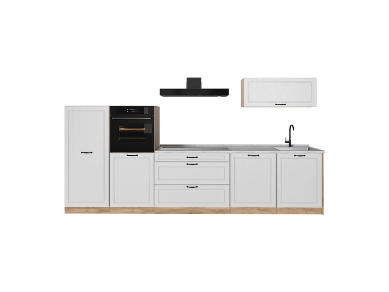 Vicco cuisine, blanc campagnechêne doré, 340cm plan de travail marbre - Conforama A