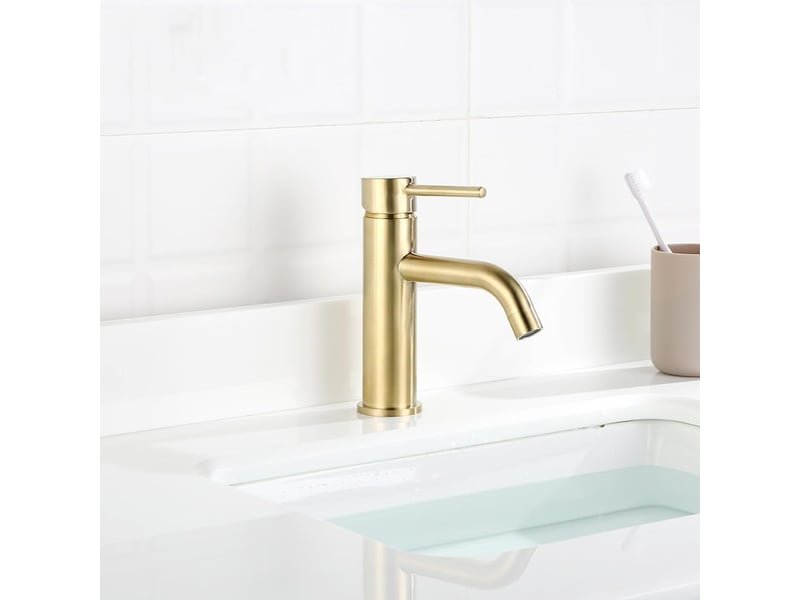 Robinet de salle de bain moderne à poignée unique, robinet de lavabo monotrou (or brossé, sans tuyau d'évacuation) - hrc0001859tby HRC0001859TBY - Conforama E