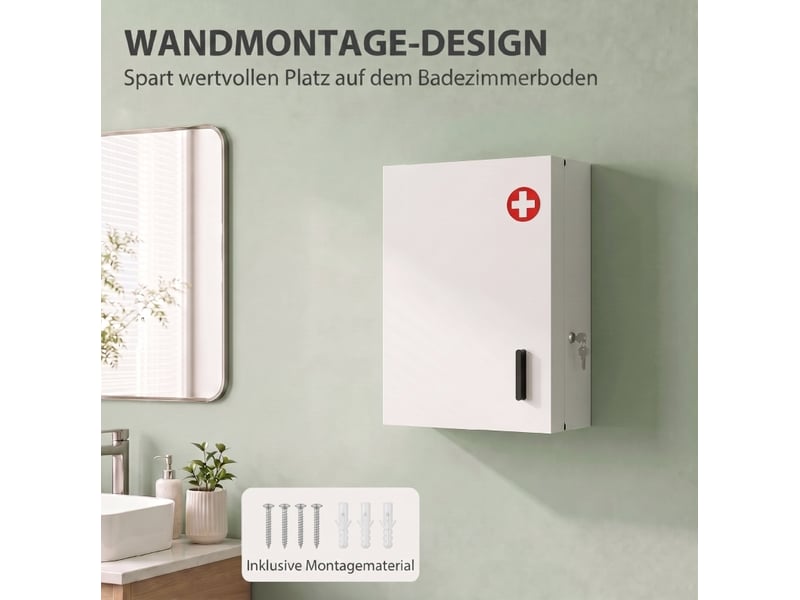 Armoire à pharmacie murale en acier blanc avec serrure et 6 espaces de rangement pour un intérieur ordonné - Conforama E
