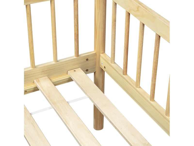  Lit banquette enfant 90x200 cm en pin naturel avec barrières sur 3 côtés  - Conforama R