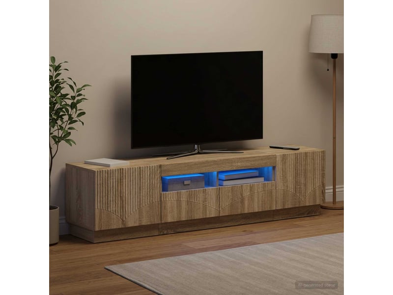  Meuble tv - banc tv - meuble de rangement led hoorn 3 pcs chêne sonoma bois d'ingénierie  - Conforama C