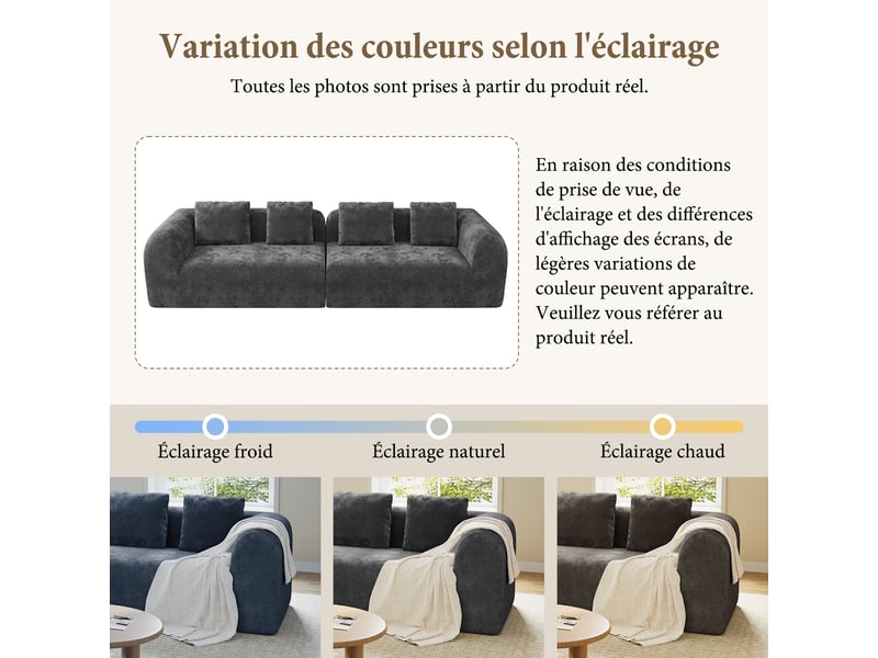  Canapé compressé modulable 3 places en chenille premium,aucun montage,mousse 32d haute résilience,canapé salon moderne gris,280x97x66cm 280x97x66CM - Conforama W