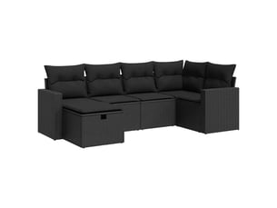 Salon de jardin 6 pcs avec coussins noir résine tressée