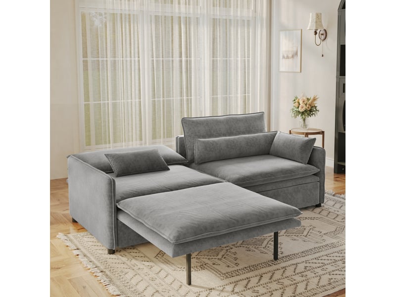  Canapé convertible 3 places 206*91*86cm en chenille avec rangement gris clair chicfurn  - Conforama C