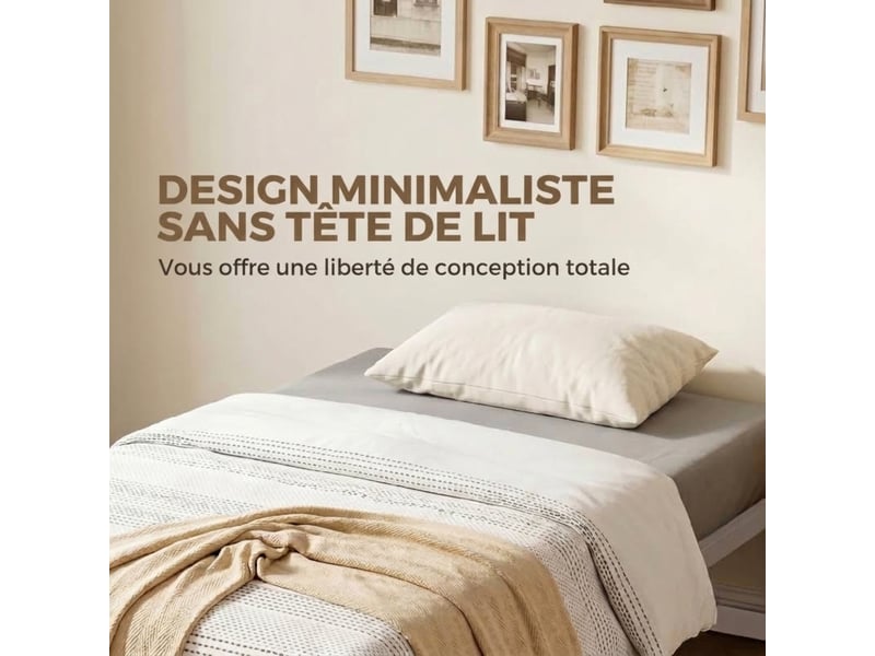  Cadre de lit 90x200 en métal blanc sans tête de lit - montage facile, espace de rangement 28 cm  - Conforama D