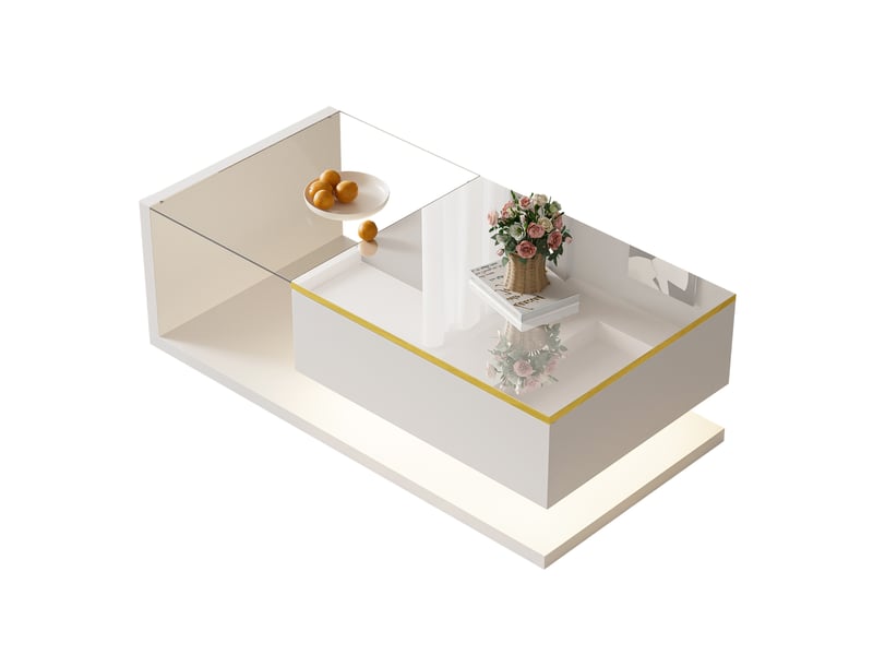  Table basse avec compartiment de rangement et niches ouvertes, led 16 couleurs, pour salon, 100 × 50 × 32,5 cm  - Conforama A