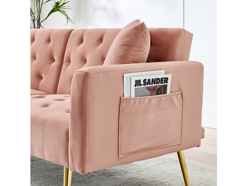  Canapé convertible 2 places 177x78x74 cm rose velours, dossier réglable 3 positions avec 2 coussins  - Conforama E