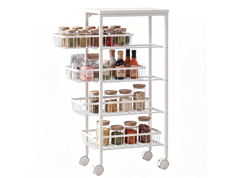  Desserte à roulettes 4 paniers coulissants métal et bois blanc 40 x 24 x 82 cm  - Conforama A