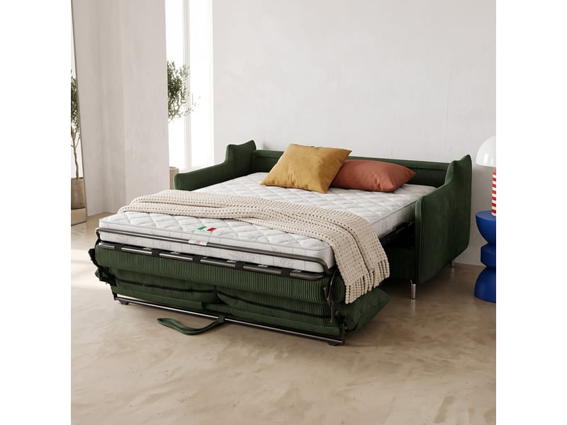  Canapé droit convertible 3 places en velours côtelé vert forêt - ouverture express - astoria Astoria - Conforama C