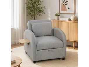 Fauteuil convertible 1 place, fauteuil-lit clic-clac 3 en 1, tablette latérale rabattable, dossier réglable, gris