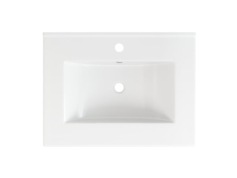  Meuble sous vasque sur pied 61 cm blanc brillant avec vasque en céramique, 4 tiroirs et porte à fermeture douce  - Conforama E