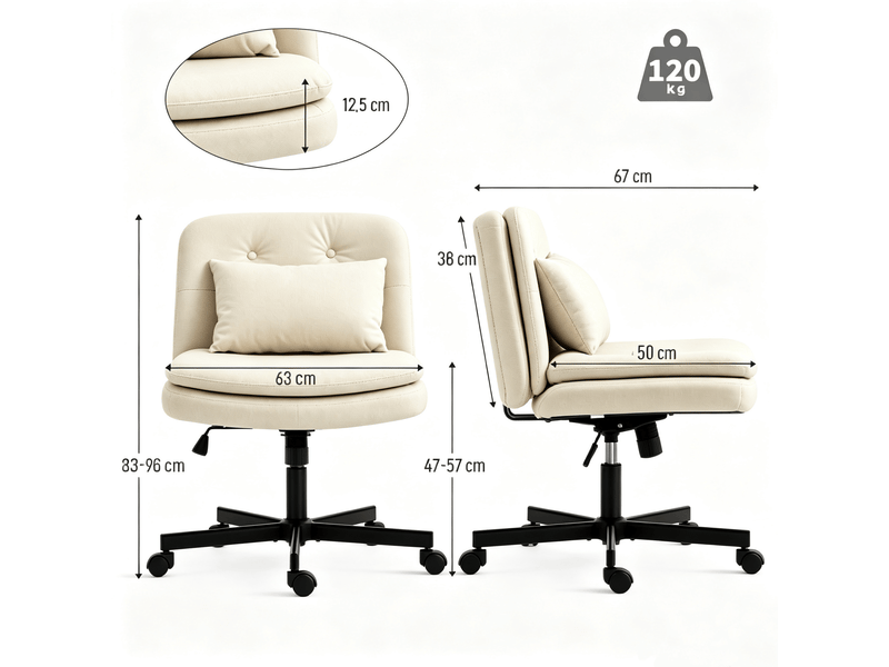  Chaise de bureau sans accoudoirs 63l x 67b x 83-93h cm en similicuir réglable en hauteur beige chicfurn  - Conforama C