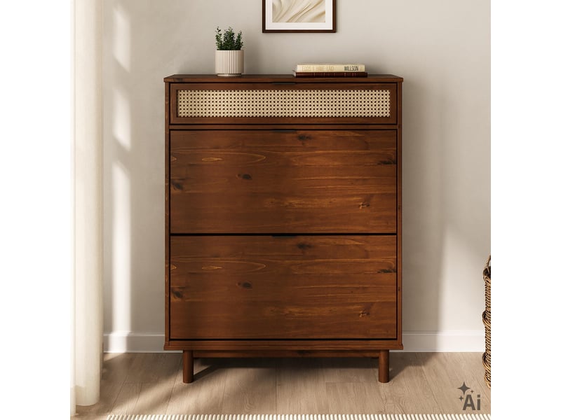  Meuble à chaussures jonte avec 2 abattants, 1 tiroir - coloris châtaignier  - Conforama C