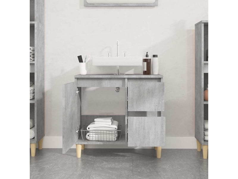  Armoire de salle de bain, meuble de rangement gris béton 65x33x60 cm shl3137  - Conforama C