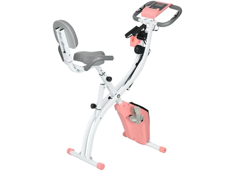  Vélo d'appartement 105x48x118 cm pliable 2-en-1 métal rose et blanc  - Conforama A