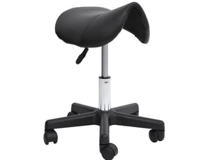 Tabouret pivotant 35x38x43-55 cm réglable en hauteur, roulettes, assise ergonomique en forme de selle, similicuir noir