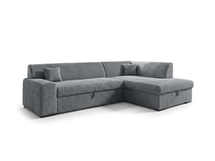 Canapé d'angle droit convertible <strong>AX LIVING </strong> <strong>Lucera</strong> 4 places Velours côtelé gris avec coffre de rangement