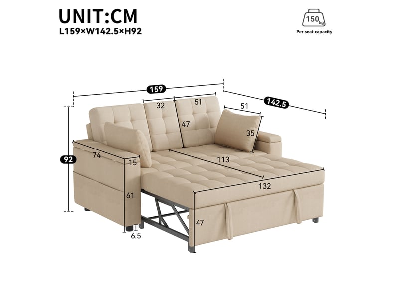  Canapé convertible 2 places avec rangement et dossier réglable evryae  - Conforama E