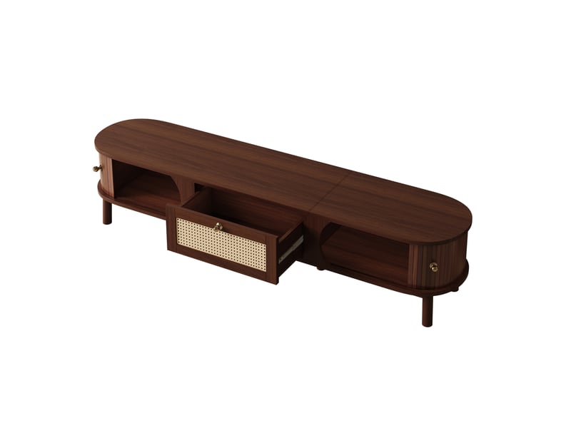Meuble tv rustique en bois naturel, portes et tiroirs en rotin, rangement naturel élégant - Conforama E