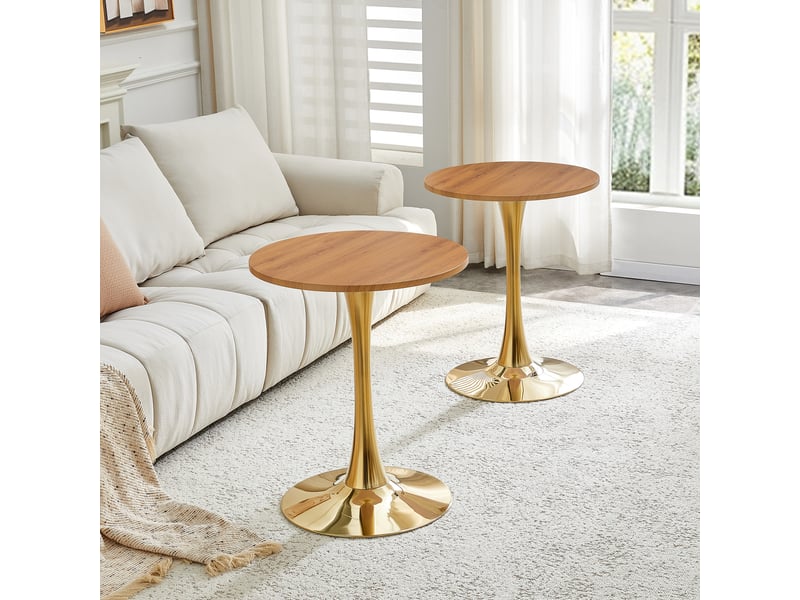  Table d’appoint ronde avec pied central stable - lpospi - plateau épais, style rétro moderne, mdf et métal or bois  - Conforama C