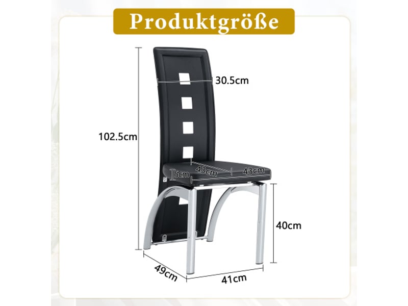  Lot de 2 chaises salle à manger design européen pu noir, dossier perforé, pieds métal argenté, 102,5 cm  - Conforama C